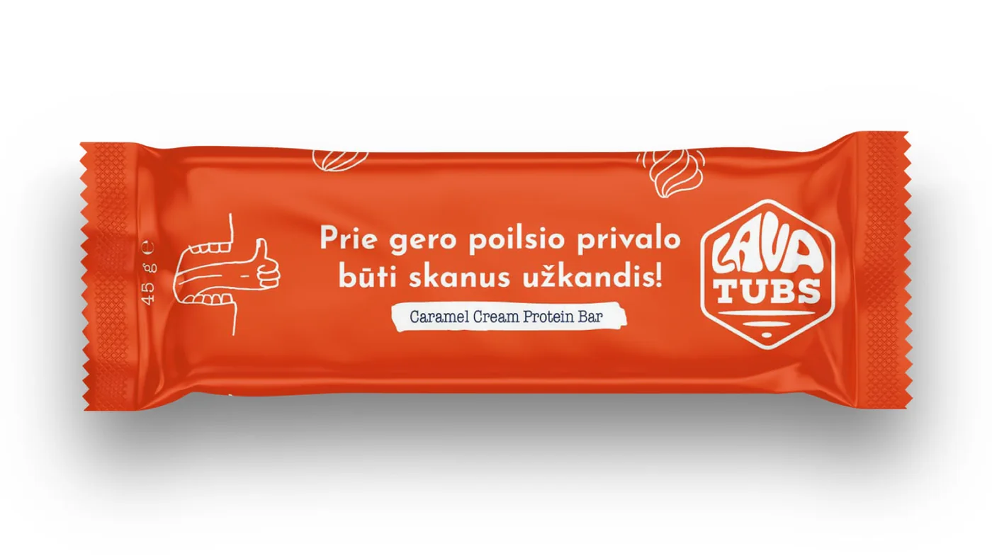 Cheatless batonėlio maketas su Lava Tubs prekės ženklu
